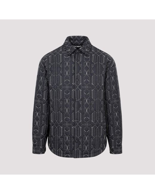 Palm Angels Blue Grey Anthracite All Monogram Quilted Overshirt for men