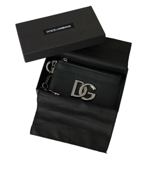 Dolce & Gabbana Black Calfskin Leather Dg Logo Card Holder Wallet for men