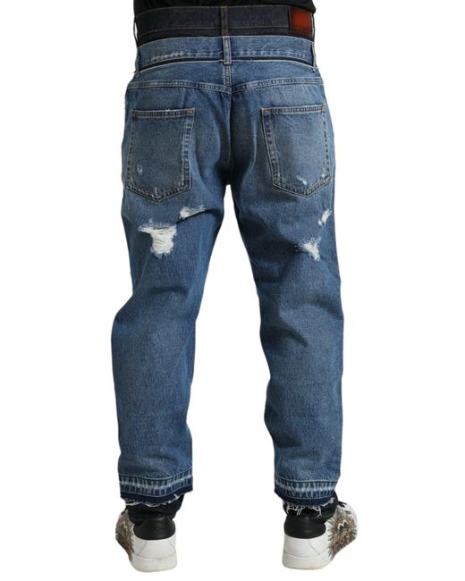 Dolce & Gabbana Blue Tattered Cotton Denim Jeans for men