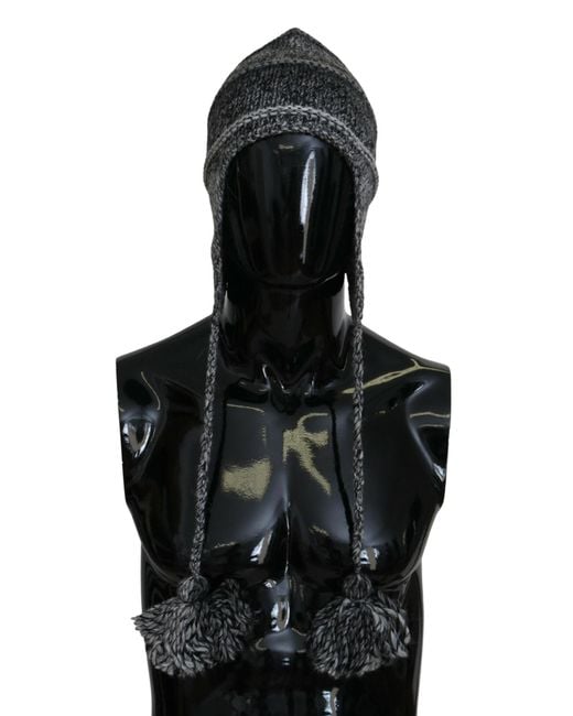 Dolce & Gabbana Black Warm Fleece Ear Flaps Knit Beanie Hat for men