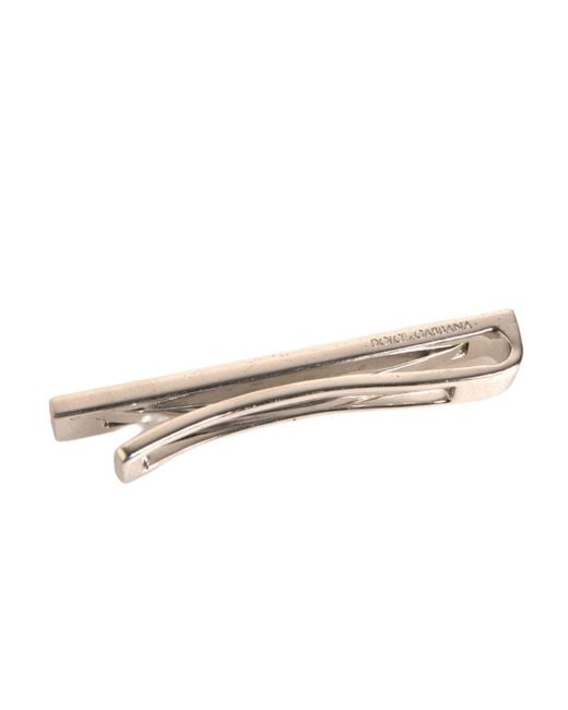 Dolce & Gabbana White Tone Brass Logo Branded Tie Clip Bar for men