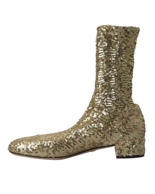 Dolce & Gabbana Green Gold Sequined Short Boots Stretch Shoes
