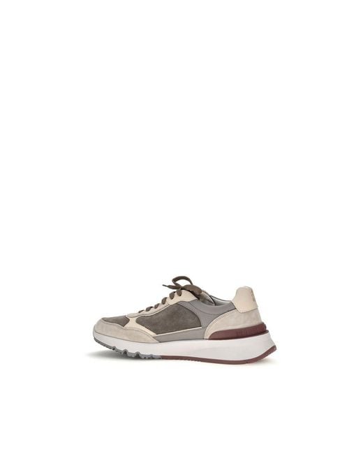 Brunello Cucinelli White Gray Calf Leather Bos Taurus Athletic Sneakers for men