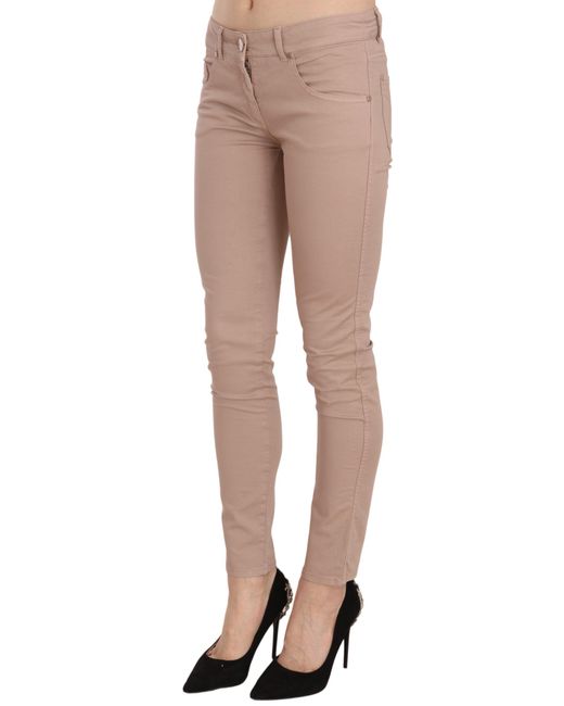 Cristinaeffe White Brown Low Waist Slim Fit Skinny Cotton Pants