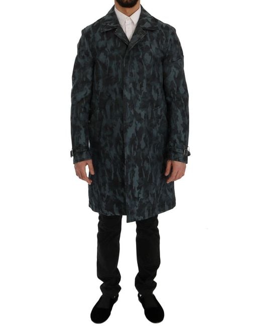 Dolce & Gabbana Camouflage Trench Trench Blue Sig60312 for men