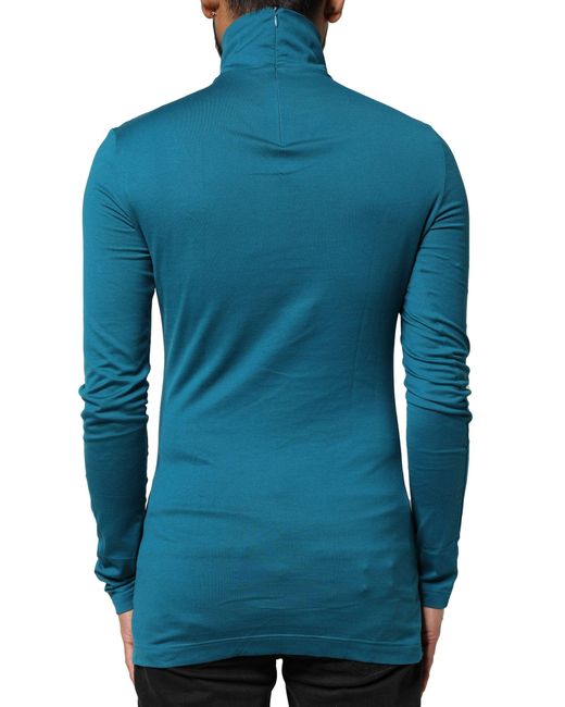 Dolce & Gabbana Blue Cotton Turtleneck Long Sleeves Sweater for men