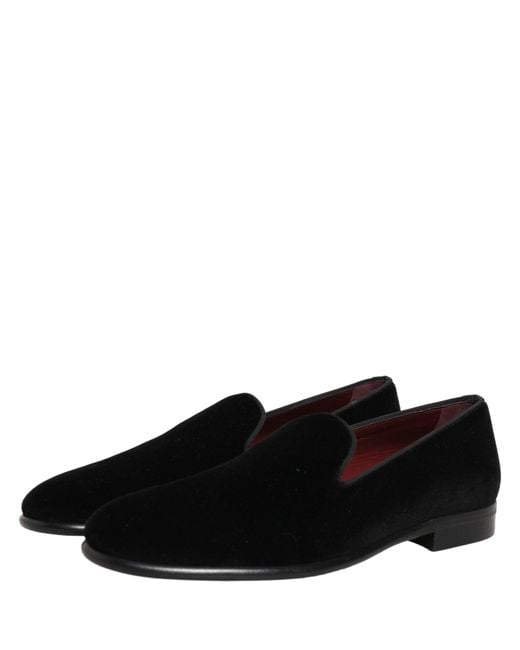 Dolce & Gabbana Black Velvet Loafers Formal Men Dress Shoes for men