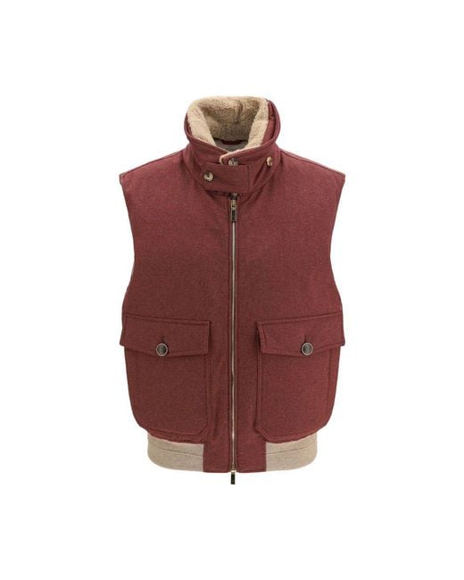 Brunello Cucinelli Red Bordeaux Wool Oves Aries Sleeveless Jacket for men