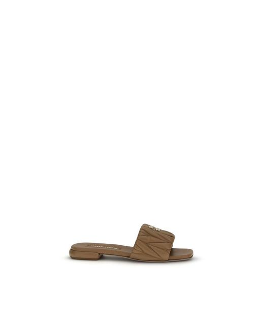 Miu Miu Natural Beige Calf Leather Bos Taurus Flat Sandals