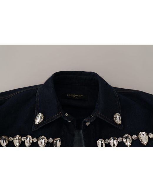 Dolce & Gabbana Blue Denim Crystal Embellish Cotton Jacket