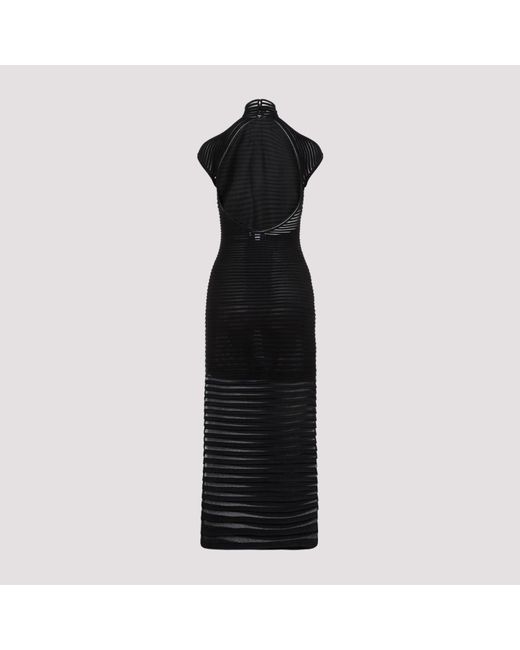 Alaïa Black Striped Slim-fit Silk-blend Knitted Maxi Dress