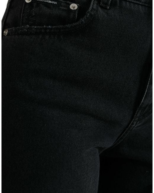 Dolce & Gabbana Black Cotton High Waist Tattered Denim Jeans