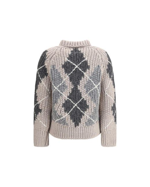 Ermanno Scervino Gray Wool Argyle-Patterned Cardigan