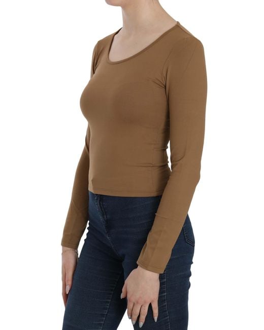 Gianfranco Ferré Long Round Neck Sleeve Fitted Tops Brown Tsh3931