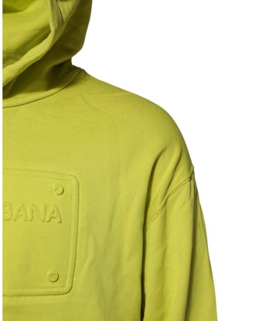 Dolce & Gabbana Yellow Green Cotton Hooded Logo Sweatshirt Sweater for men