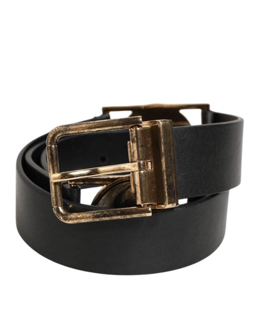 Dolce & Gabbana Black Leather Coin Buckle Belt Calf for men