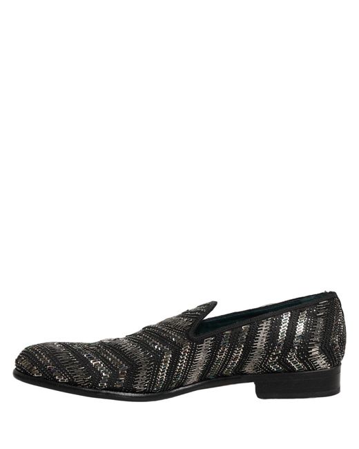 Dolce & Gabbana Black Silver Embellished Slip On Loafers Shoes for men