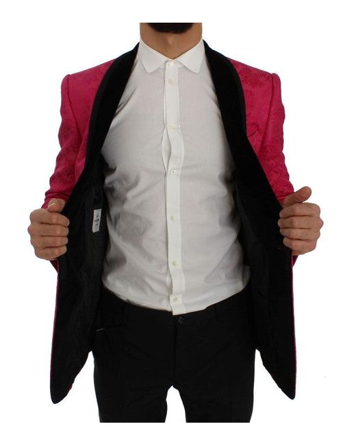 Dolce & Gabbana Red Floral Brocade Slim Blazer Jacket for men