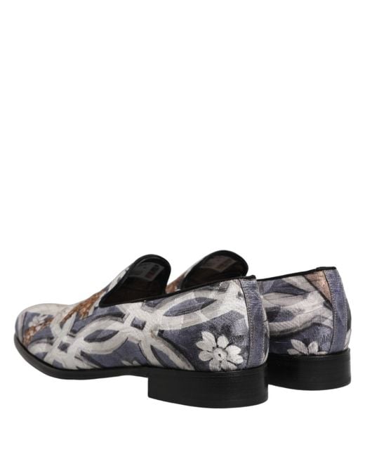 Dolce & Gabbana White Multicolor Floral Tapestry Embroidery Loafer Shoes for men