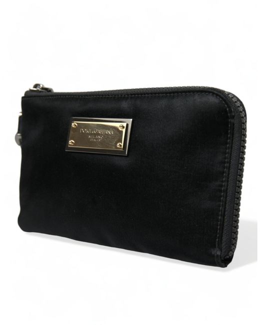 Dolce & Gabbana Black Elegant Nylon Leather Pouch With Details