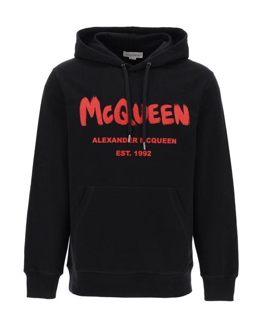 Alexander McQueen Black Graffiti Hoodie for men