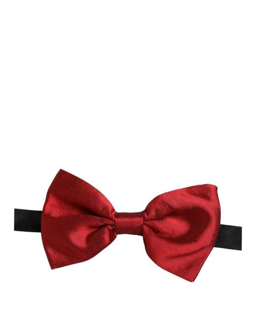 Dolce & Gabbana Men Black Red Silk Adjustable Neck Papillon Bow Tie for men