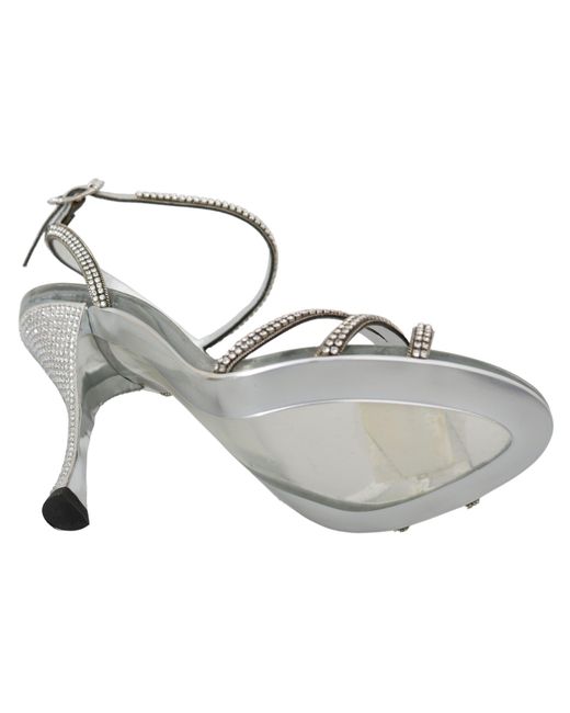 Dolce & Gabbana Metallic Silver Crystal Ankle Strap Sandals Shoes