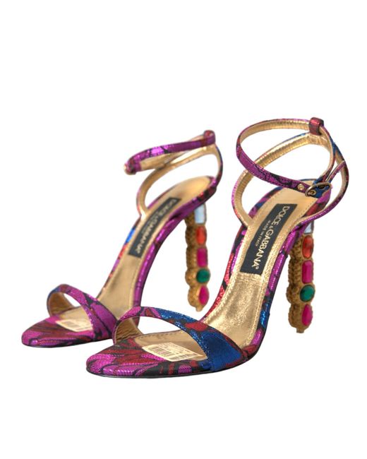 Dolce & Gabbana Blue Jacquard Crystals Sandals Shoes