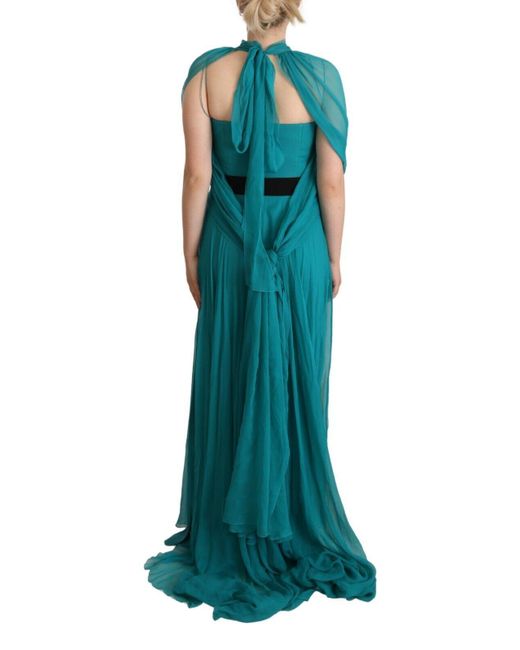 Alberta Ferretti Elegant Silk A-Line Long Dress in Green | Lyst UK 