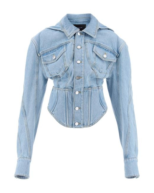 Mugler Blue Denim Jacket With Corset Detail