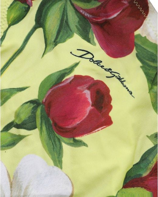 Dolce & Gabbana Green Yellow Floral Print Nylon Beachwear Bikini Bottom
