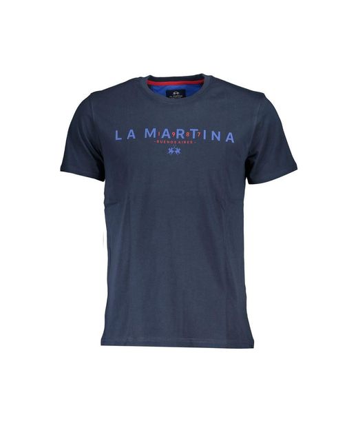 La Martina Blue Cotton T-shirt for men