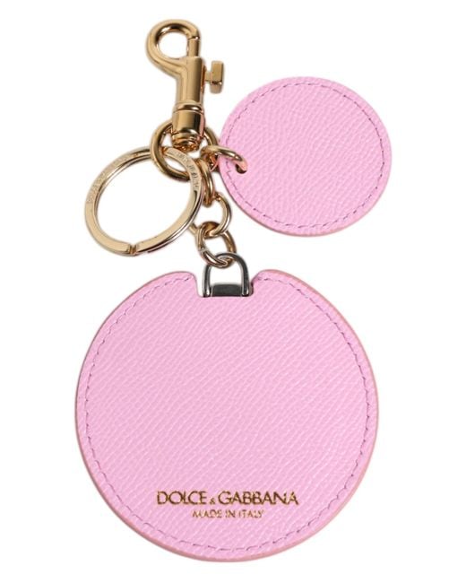 Dolce & Gabbana Pink Calf Leather Metal Logo Print Keyring Keychain
