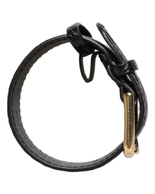 Dolce & Gabbana Gray Black Textured Leather Gold Buckle Belt Strap Bracelet