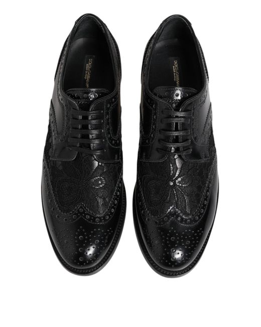 Dolce & Gabbana Black Leather Floral Lace Dress Formal Shoes