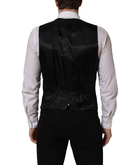 Dolce & Gabbana Black Wool Single Breasted Waistcoat Vest for men