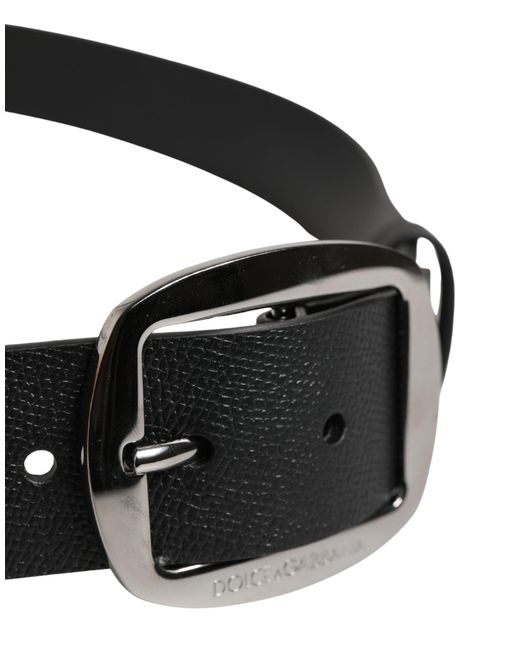Dolce & Gabbana Men Black Classic Leather Metal Buckle Belt for men