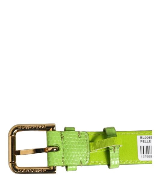 Dolce & Gabbana Green Textured Leather Gold Buckle Belt Strap Bracelet
