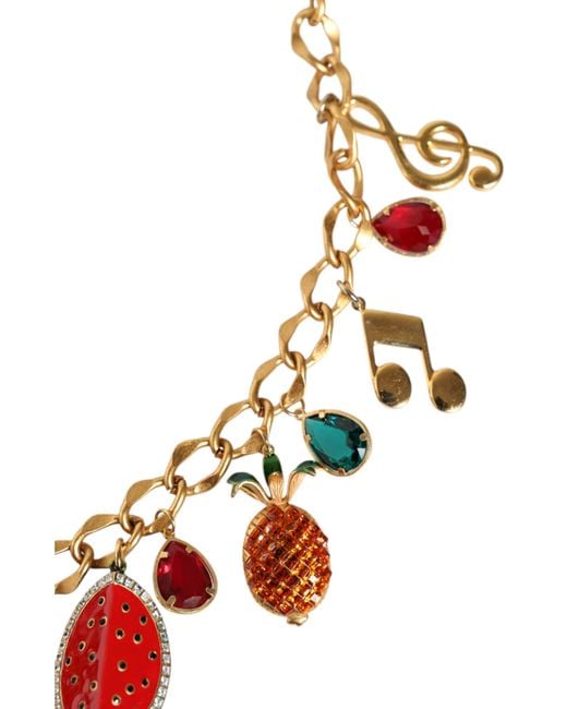 Dolce & Gabbana Metallic Gold Tone Brass Fruity Crystal Embellished Waist Chain Belt