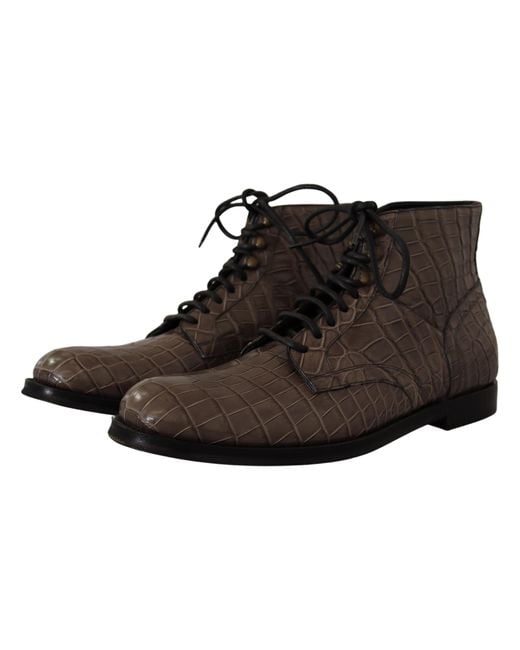 Dolce & Gabbana Black Elegant Crocodile Derby Brogue Boots for men