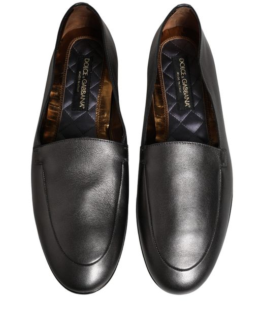 Dolce & Gabbana Silver Leather Dg Logo Slip On Loafers Shoes 