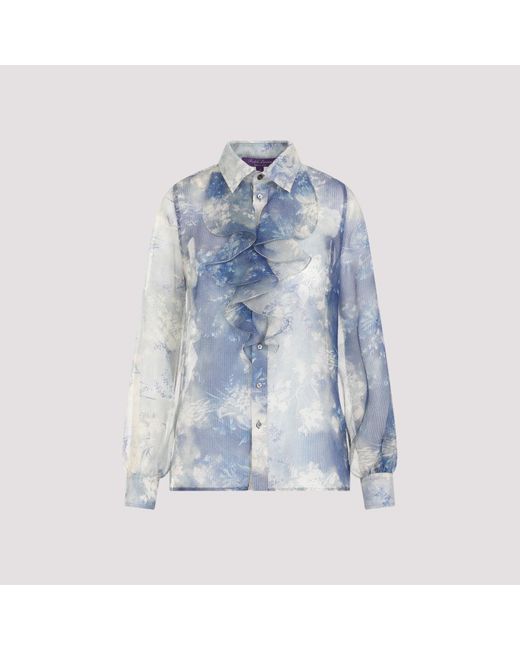 Ralph Lauren Collection Blue Silk Dylon Printed Shirt