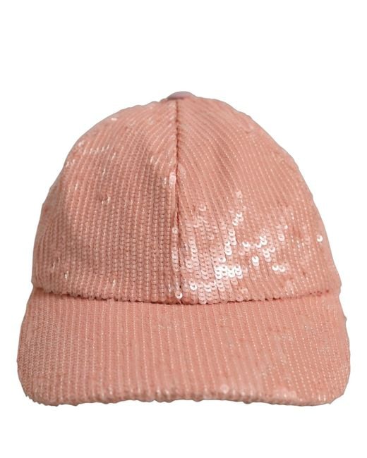 Dolce & Gabbana Men Pink Cotton Sequin Baseball Cap 6 Panels Hat for men