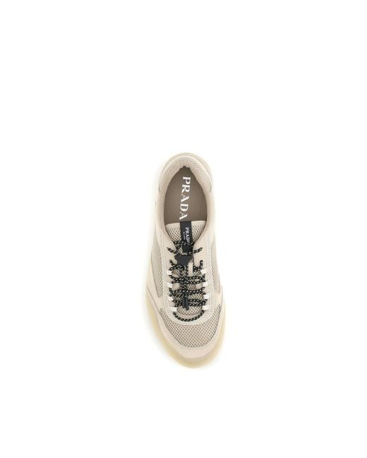 Prada Natural Beige Polyester Athletic Sneakers for men