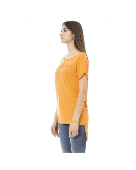 Just Cavalli Orange Chic Rhinestone Logo Tee