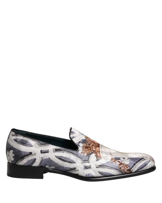 Dolce & Gabbana White Multicolor Floral Tapestry Embroidery Loafer Shoes for men