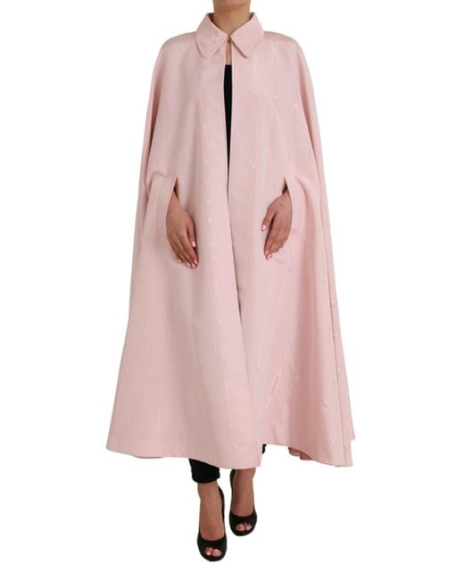 Dolce & Gabbana Pink Light Silk Long Maxi Cape Coat Jacket