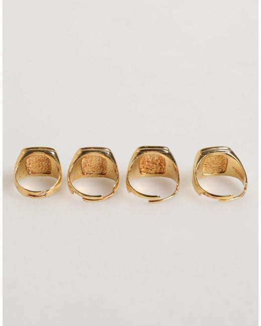 Dolce & Gabbana Natural Tone Brass Jazz Letter Set 4 Pieces Adjustable Ring for men