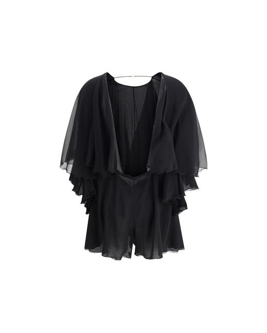 Saint Laurent Black Silk Crepe Playsuit