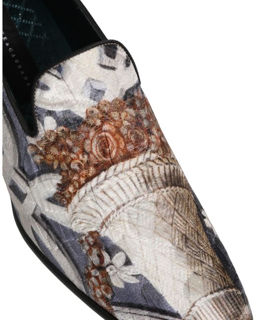 Dolce & Gabbana White Multicolor Floral Tapestry Embroidery Loafer Shoes for men